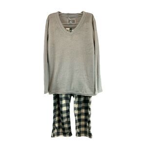 Mountain Peak Womens 2 PC Pajama Set Long Sleeve Medium Soft & Lush Gray V-Neck
